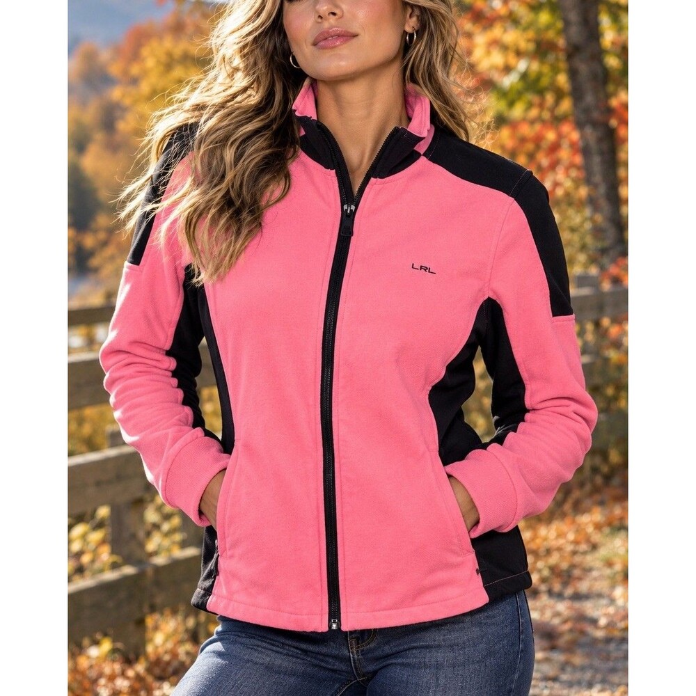 🔥🧸LRL Ralph Lauren Active Sweater Sz. M Pink Full Zip Sport Jacket Workout Gym